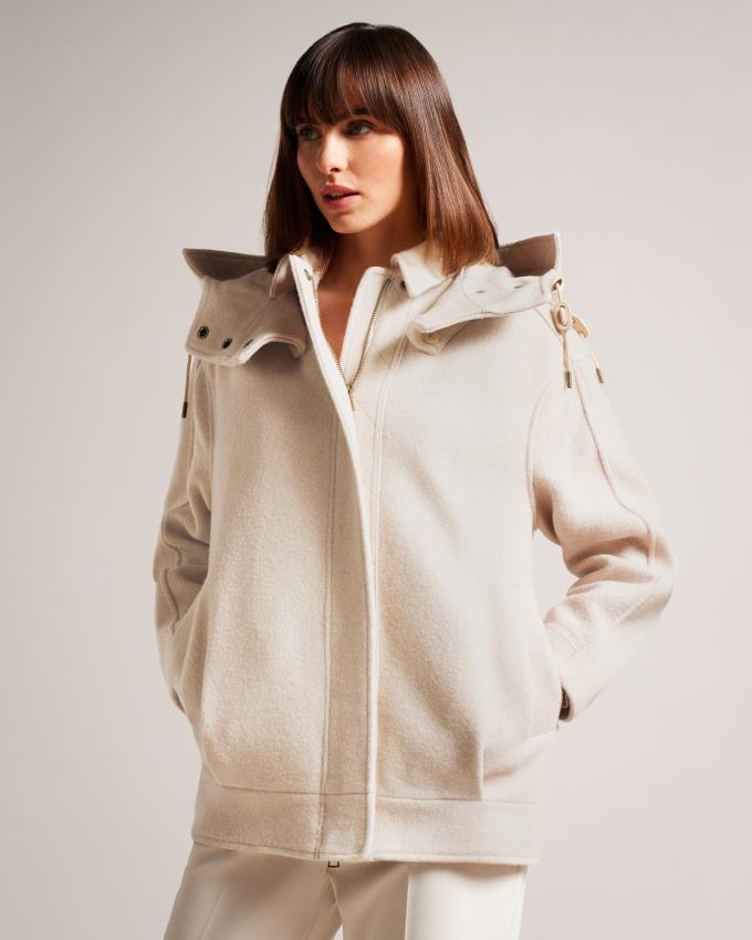 Veste Ted Baker Oversized Wool Parka With Detachable Hood Blanche Femme | LDM-31387316